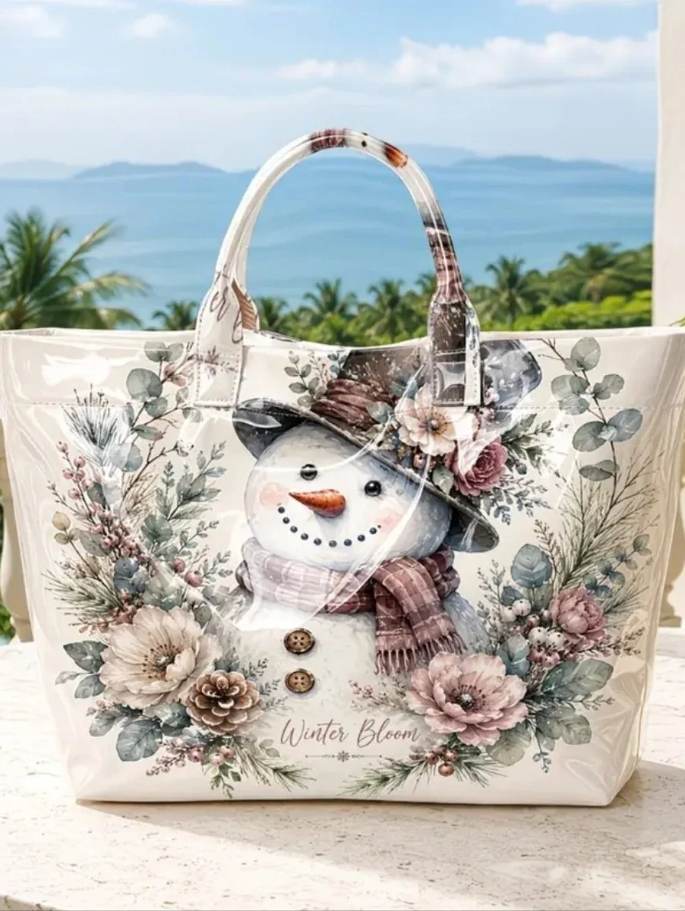 Winter Bloom Snowman PVC Daily Commute Tote